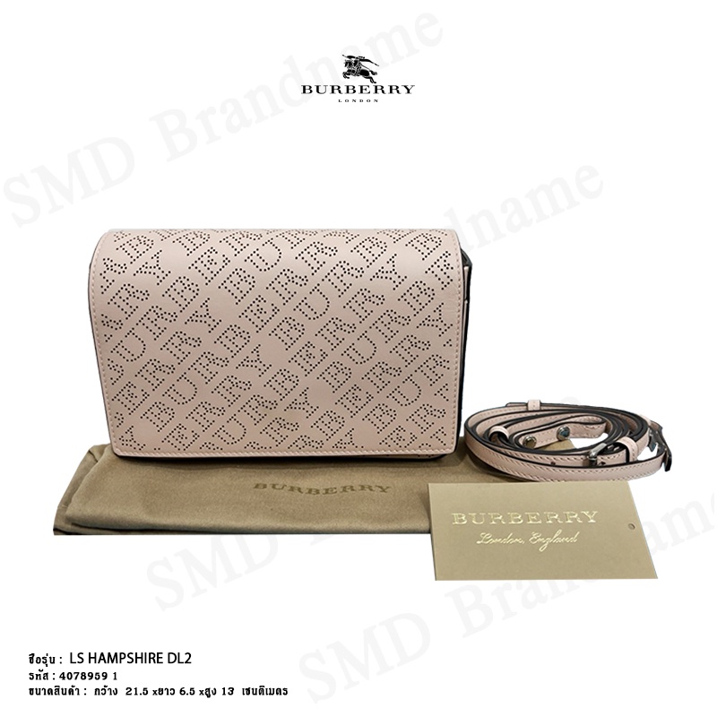 BURBERRY กระเป๋าสะพายหนัง รุ่น Pale Fawn Pink Perforated Leather Hampshire Crossbody Bag Code: 4078959 1