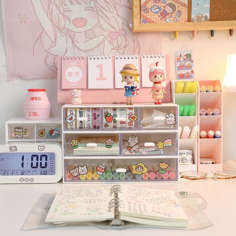 GaGiNang ฟรีสติกเกอร์2ใบ กล่องเก็บเครื่องสำอาง กล่องเก็บเครื่องเขียน กล่องเก็บของ แบบมีลิ้นชัก ชั้นวางของ เรียงซ้อนกัน - รูปที่ 2