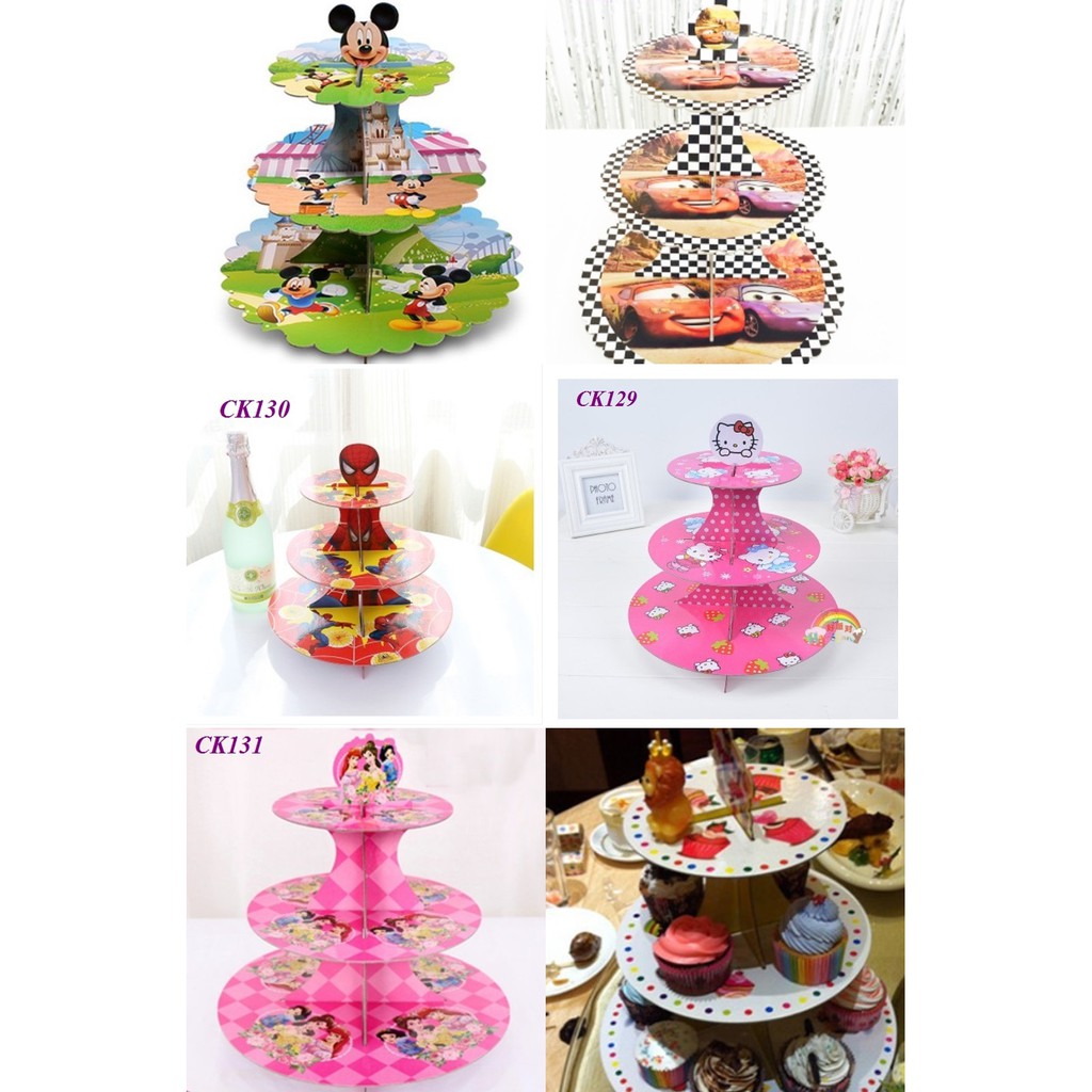 ถาดกระดาษคัพเค้ก 3 ชั้น-Mickey/Macqueen/KT/Spiderman/Princess