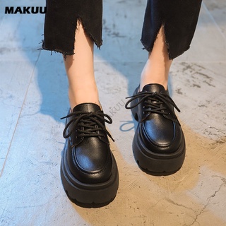 Makuu รองเท้าโลฟเฟอร์ รองเท้าแมรี่เจน รองเท้าหนัง เสริมส้น สไตล์ญี่ปุ่น แฟชั่นฤดูใบไม้ร่วง สําหรับผู้หญิง