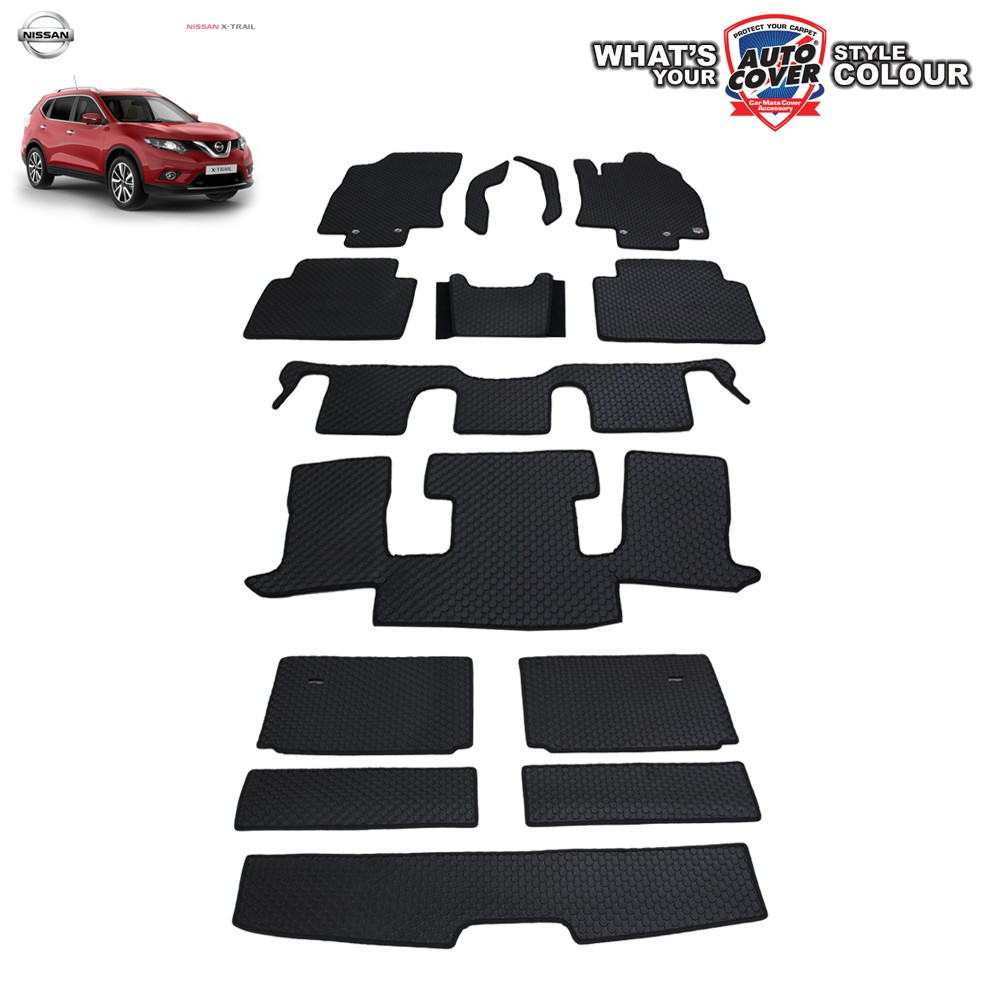 พรมปูพื้นรถยนต์ พรมกระดุม NISSAN XTRAIL 7 ที่นั่ง  ปี 2015-2022 ชุดเต็มคัน จำนวน 14 ชิ้น