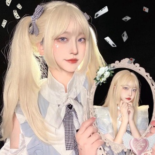 Ji ผมสไตล์ชายและหญิง cos วิกผมยาวตรงผมข้ามชุดวิกผม lolita เจ้าหญิงผมยาวสีทองตัดเรียบเต็มหมวกวิกผม