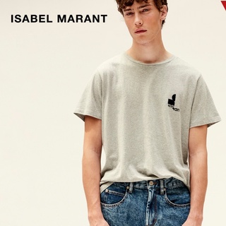 Isabel MARANT HOMME เสื้อยืดแขนสั้น ผ้าฝ้าย พิมพ์ลาย ZAFFERH สีพื้น สําหรับผู้ชาย