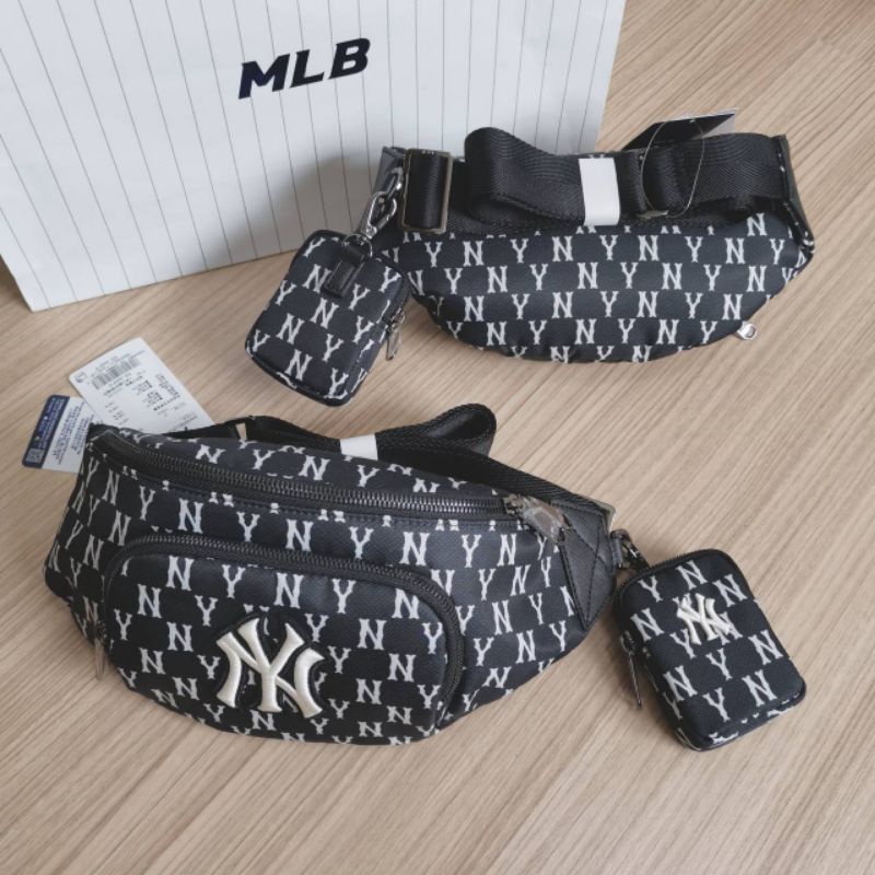 🖤 แท้ 100% 🖤 กระเป๋า MLB monogram Hip Sack กระเป๋าคาดอก คาดหลัง คาดเอว สีดำ NY  สินค้าของแท้ 100% จากช้อปเกาหลี
