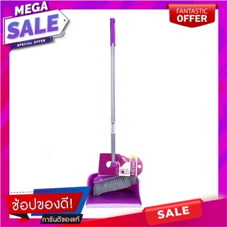 ชุดไม้กวาดพร้อมที่โกยผงขอบยางคอพับเก็บ BE WISH 10 นิ้ว สีม่วง ไม้กวาดและที่โกยผง BROOM SET BE WISH 10" PURPLE อุปกรณ์ทำค