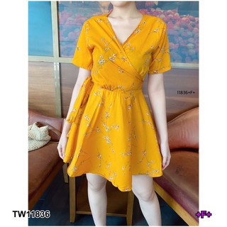 J11836 Dress เดรส ผูกไขว้หน้า ลายดอก