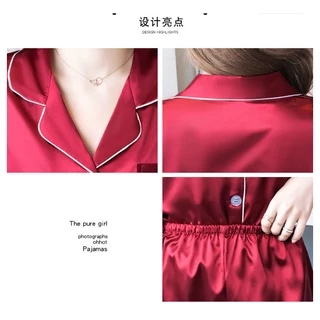 NEW แขนยาว+ขายาว M-5XL ชุดนอนผ้าซาติน ชุดนอนสีพื้น ชุดนอนแฟชั่นสไตล์เกาหลี ชุดนอนคู่รัก ส่งจากไทย（ราคา 1 ชุด）