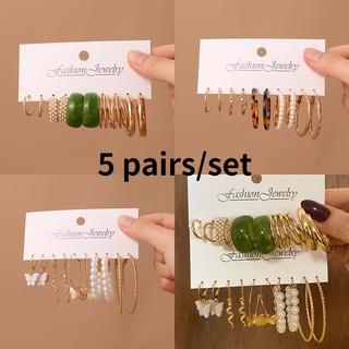 6pairs/set Fashion Multi-Style Butterfly Pearl Earring Set Geometric Triangle Zircon Hypoallergenic Earrings Ladies Jewelry Accessories