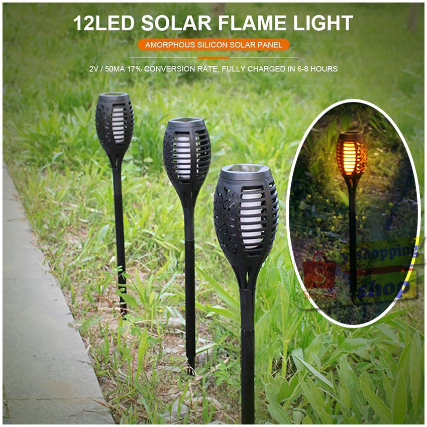 เปลวไฟ 12 LED ไฟปักสนาม ใช้พลังแสงอาทิตย์