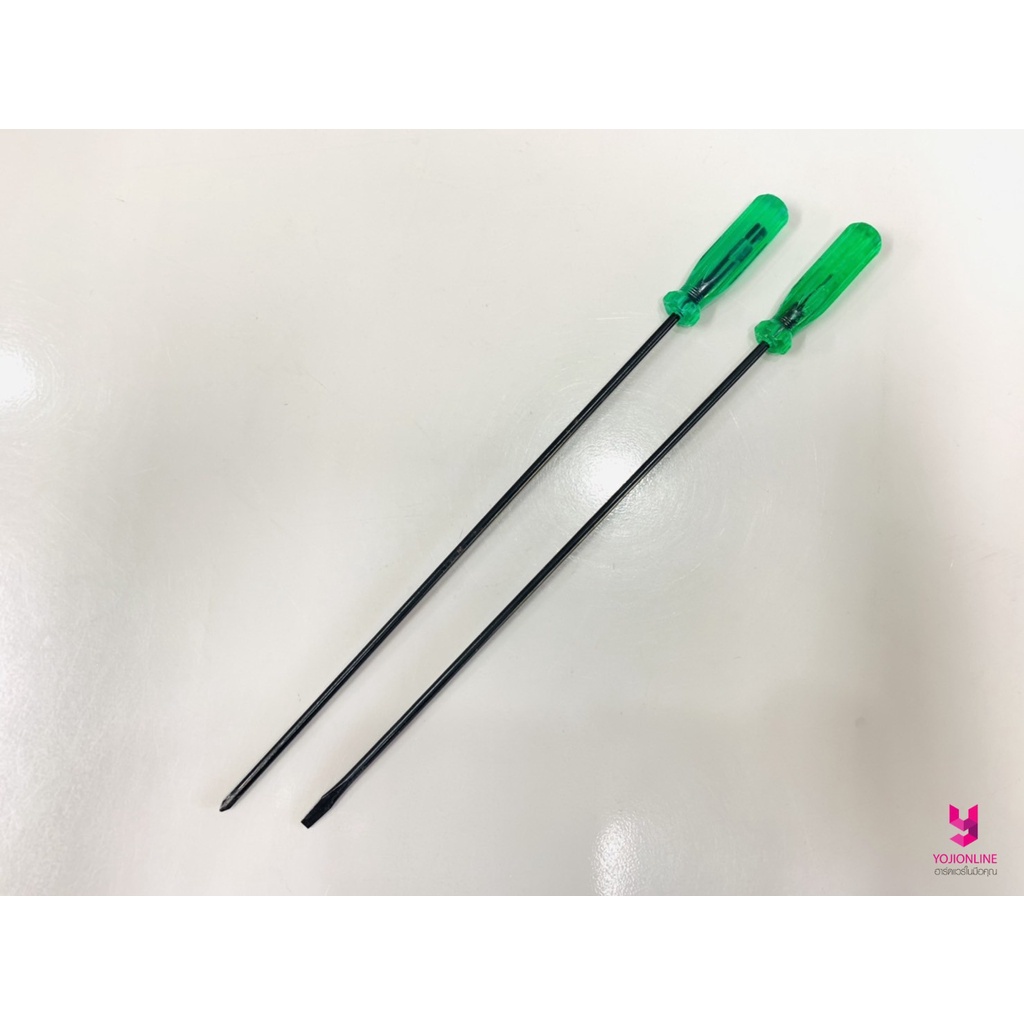 YOJI ONLINE ไขควงแกนกลมเล็ก ชุบดำ แกน 4มิล ยาว10นิ้ว ปลายแบน ปลายแฉก