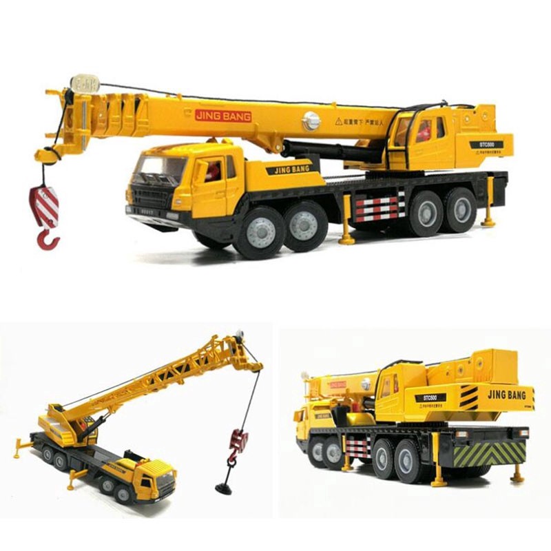 1:55 Scale Diecast Wheeled Crane รุ่น Telescopic Boom และแขนเสริม Full Metal Engineering Vehicles โลหะผสมของเล่นรถแพลตฟอร์มเครนรอกยกรถบรรทุกเครื่อง
