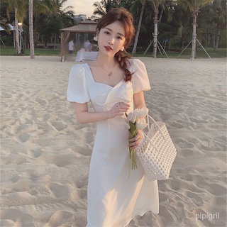Sweet เดรสทรงฝรั่งเศษแขนยาว ใส่ไปคาเฟ่ถ่ายรูปชิคๆ กระโปรงสั้นเหนือเข่า เหมาะกับหน้าร้อน