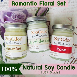 SenOdos เทียนหอมอโรม่า เทียนไขถั่วเหลืองกลิ่น Floral Set 2 45g x3 กลิ่น (กลิ่นมะลิ, กลิ่นกุหลาบ, กลิ่นลิลลี่ แห่งขุนเขา)