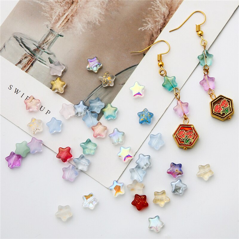ลูกปัดแก้ว รูปดาว ขนาด 8 มม. สําหรับทําเครื่องประดับ ต่างหู สร้อยข้อมือ DIY 10 ชิ้น