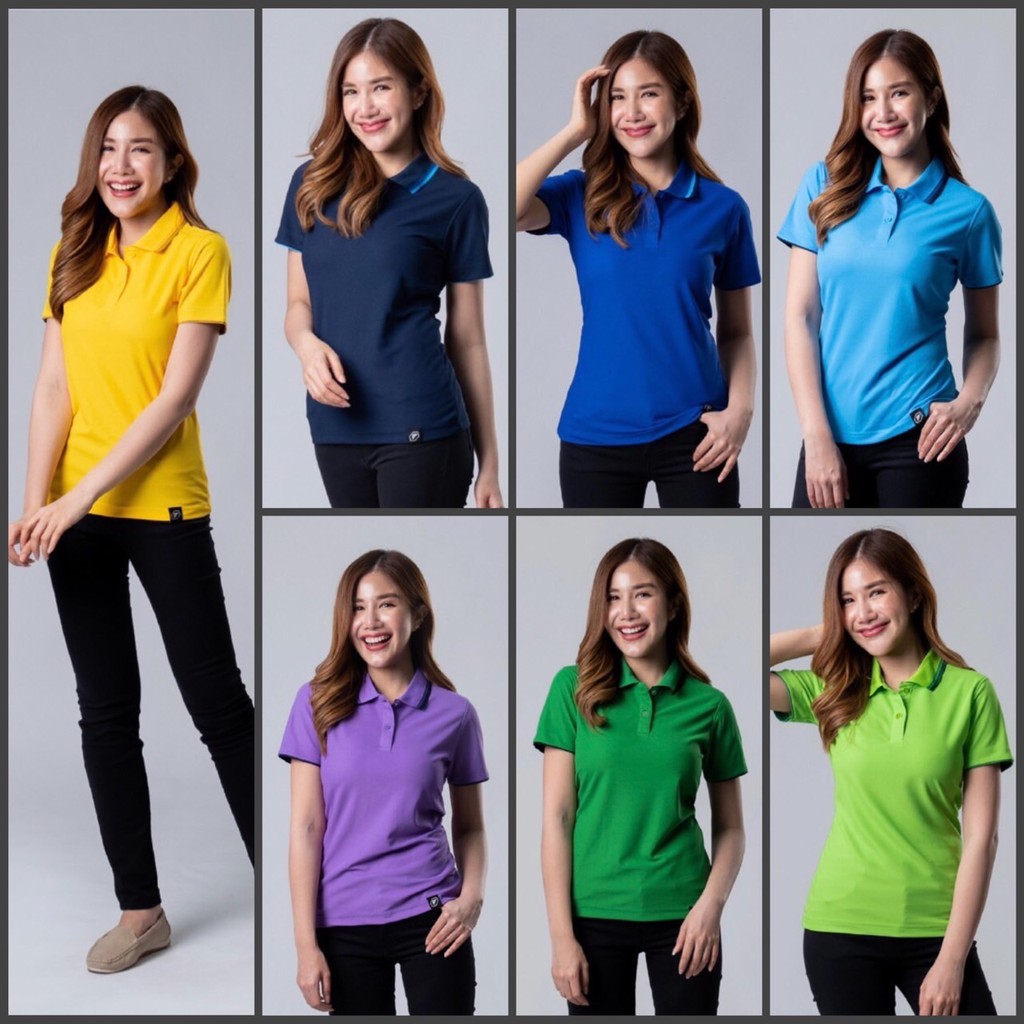 เสื้อโปโล ทำงาน ผู้หญิง สีล้วน ยี่ห้อ PEGAN รุ่น 16-21056  SET1