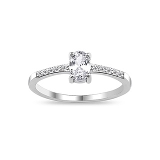 Silver Prong Setting Clear CZ Ring แหวนเงินแท้ 925 ฝังเพชรสวิส (CZ) ตรงกลางตัวเรือนฝังเพรชcz