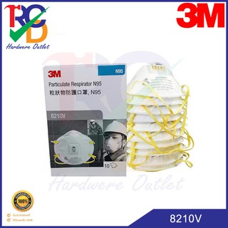 3m 8210v หน้ากากป้องกันฝุ่น ละออง ฟูมโลหะแบบมีวาล์ว 3M 8210V N95 (1กล่อง / 10 ชิ้น)