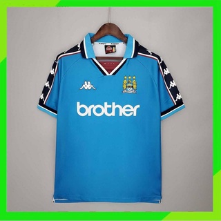 เสื้อกีฬาแขนสั้น ลายทีมชาติฟุตบอล Manchester City 98-99 ชุดเหย้า สไตล์เรโทร