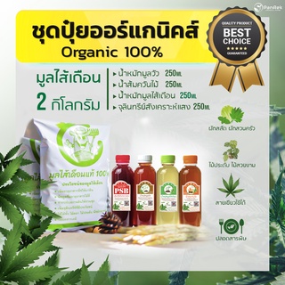 Organic SET ปุ๋ยมูลไส้เดือน 2 กก. + น้ำหมักชีวภาพ 4 ชนิด 250ml เร่งการเจริญเติบโตและป้องกันศัตรูพืชผัก ต้นไม้ ปุ๋ย สวน