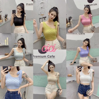 Cici(NO.Y161)เสื้อกล้ามครอปสายเดี่ยว แต่งปาดไหล่สายเล็กสุดแซ่บบ ผ้าใส่สบายมากๆสีหวานๆ