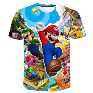 เสื้อยืดแขนสั้น พิมพ์ลาย Super Mario Brothers 3 มิติ สําหรับเด็กผู้ชาย และเด็กผู้หญิง