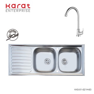 Karat Faucet ชุดอ่างซิงค์ ล้างจานสเตนเลส แบบ 2 (หลุมมีที่พัก) พร้อมก๊อกซิงค์ รุ่น KKS-01-021H-63