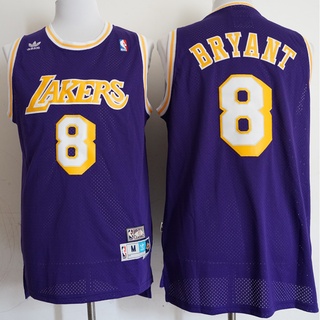 ใหม่ NBA Los Angeles Lakers สําหรับผู้ชาย #เสื้อกีฬาบาสเก็ตบอล ปักลาย Kobe Bryant LAKERS สีม่วง สไตล์เรโทร 8 ชิ้น