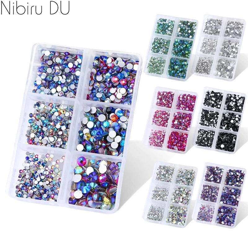 พลอยเทียม แก้วคริสตัล หลายขนาด สําหรับตกแต่งเล็บ DIY 1560 ชิ้น ต่อกล่อง