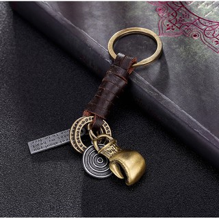 พวงกุญแจ พวงกุญแจหนังแท้ สแตนเลส คลาสสิค   Keychain –S71-Brown