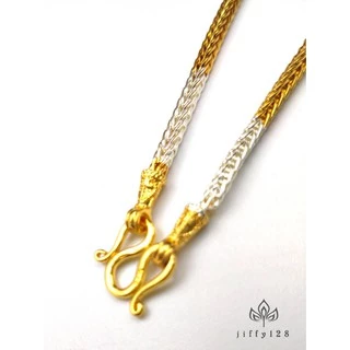 jewelryshop365 K220 สร้อยคอ 2 กษัตริย์ลายสี่เสา งานตะขอปั๊ม 92.5 ไม่ลอกไม่ดำ ใส่ลงน้ำได้