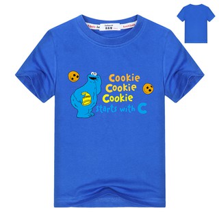 เสื้อยืด แขนสั้น ผ้าฝ้าย ลาย Sesame Street Cookie Monster ฤดูร้อน สำหรับเด็กผู้ชาย