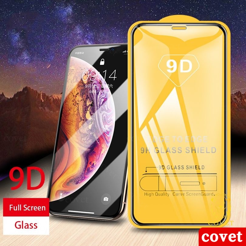 COVET ฟิล์มกระจก แบบเต็มจอ 9D ของแท้ ทุกรุ่น! เข้ากันได้สำหรับ iPhone 11 13 14 12 Pro Max X XS MAX XR 6s 7 8 Plus SE 2020 12 mini
