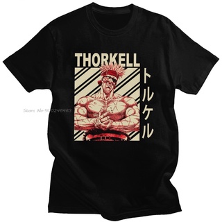 เสื้อยืดลําลอง ผ้าฝ้าย แขนสั้น คอกลม พิมพ์ลายอนิเมะ Vinland Saga Thorkell สไตล์วินเทจS-5XL