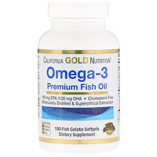 หมดอายุ 07/2023 ผลิตภัณฑ์อาหารเสริม California Gold Nutrition Omega-3 Premium Fish Oil 180mg EPA/120 mg DHA 100 Sof