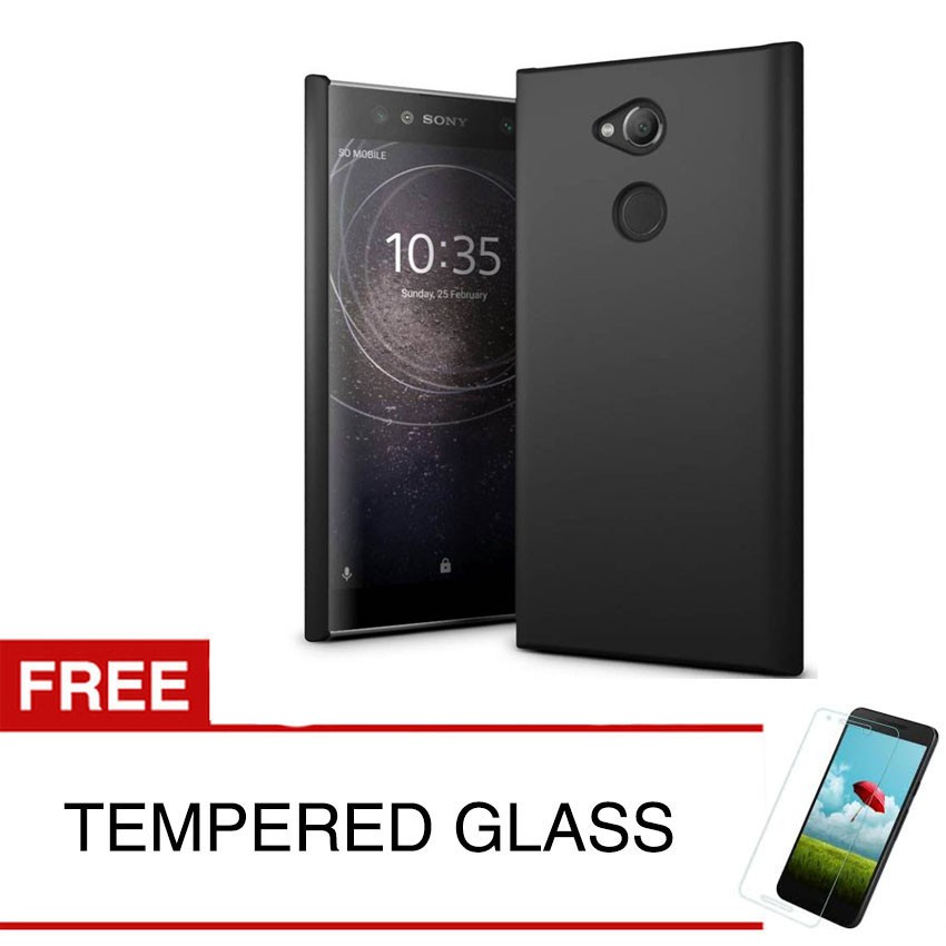 เคสสําหรับ Sony Xperia XA2 - 5.2 นิ้ว - เคสแข็งเคลือบด้านสีดําบาง + กระจกนิรภัยฟรี