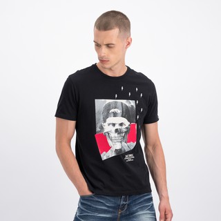 DAVIE JONES เสื้อยืด สีดำ พิมพ์ลาย Thunder Printed T-Shirt TB0165BLACK