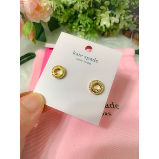 ต่างหู Kate spade Gold Spot The Halo Pave Stud (O0ru2605) สีทอง รูปใบโพธิ์ ทรงกลม ประดับคริสตัล