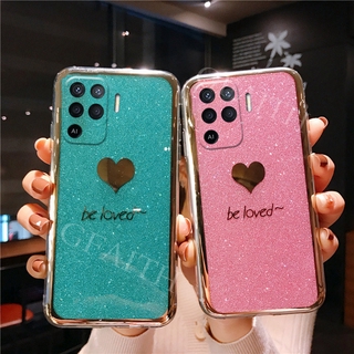 Ready Stock เคส OPPO A94 / FIND X3 PRO 2021 Back Cover Fashion Couple Bling Gold Glitter Be Loved Casing New Phone Case OPPOA94 เคสโทรศัพท์