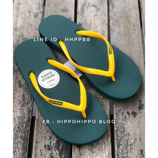 สายเล็ก พื้นเขียวเป็ด หูเหลือง รองเท้าแตะฮิปโป  Green Yellow Slim Hippobloo No.36-37-38-39-40