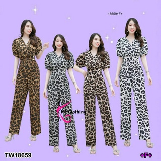 👗Pfashion [ส่งไวมาก🚛] P18659 Jumpsuit t จั้มสูท ขายาว จีบอกลายเสือ