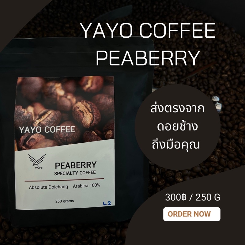 🎁เมล็ดกาแฟคั่ว  พรีเบอรี peaberry  กาแฟดอยช้าง 250กรัม   YAYO COFFEE Doichang✅คั่วใหม่ ✅ส่งเร็ว✅บดฟรี