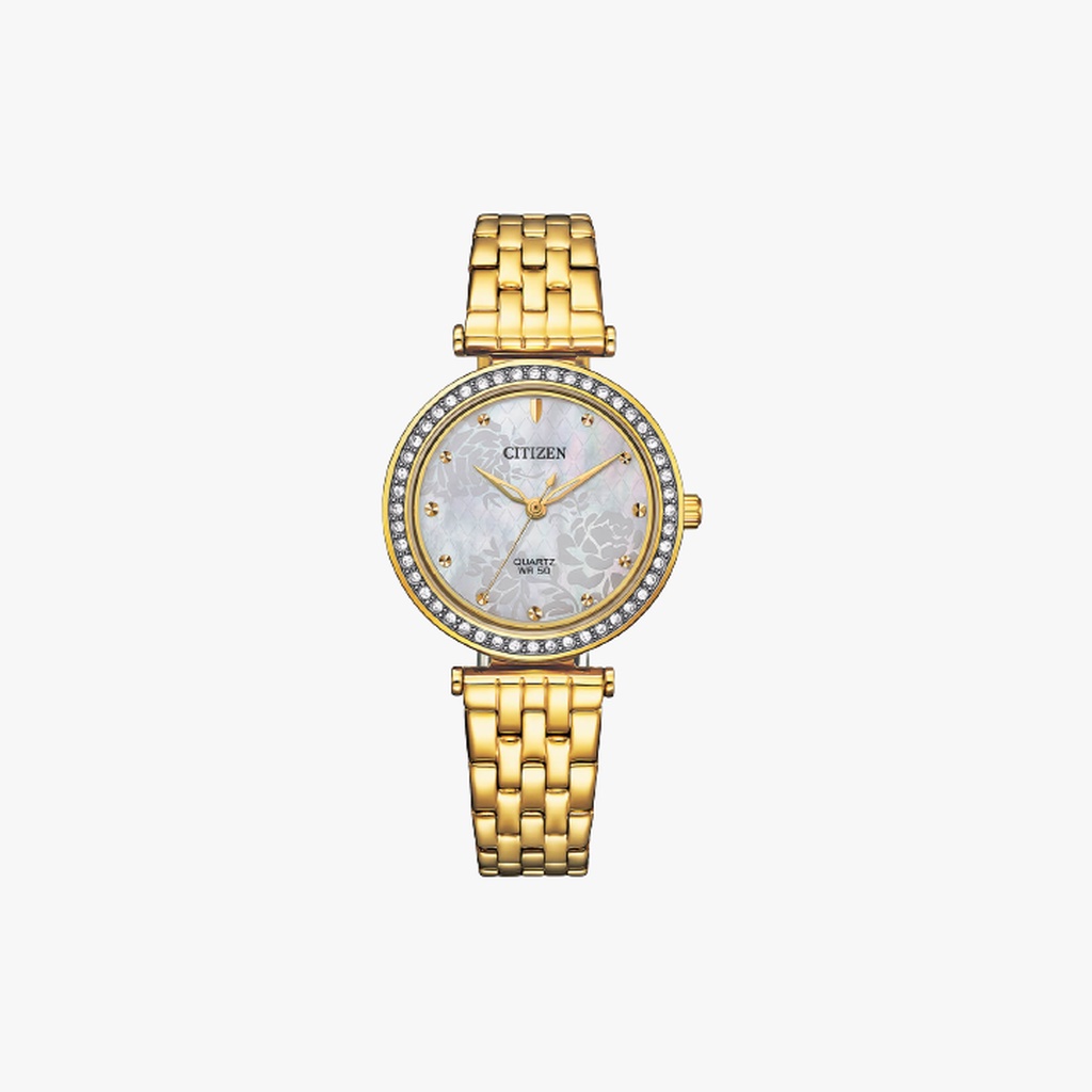 [ประกันร้าน] CITIZEN นาฬิกาข้อมือผู้หญิง รุ่น ER0219-51D Analog Floral Mother Of Pearl Lady Watch Gold