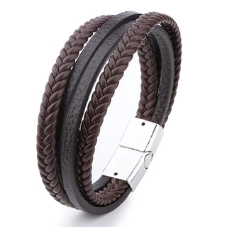 [Z H Jewelry] สร้อยข้อมือหนัง สเตนเลส สไตล์ฮิปฮอป ร็อค เรโทร เครื่องประดับแฟชั่น สําหรับผู้ชาย
