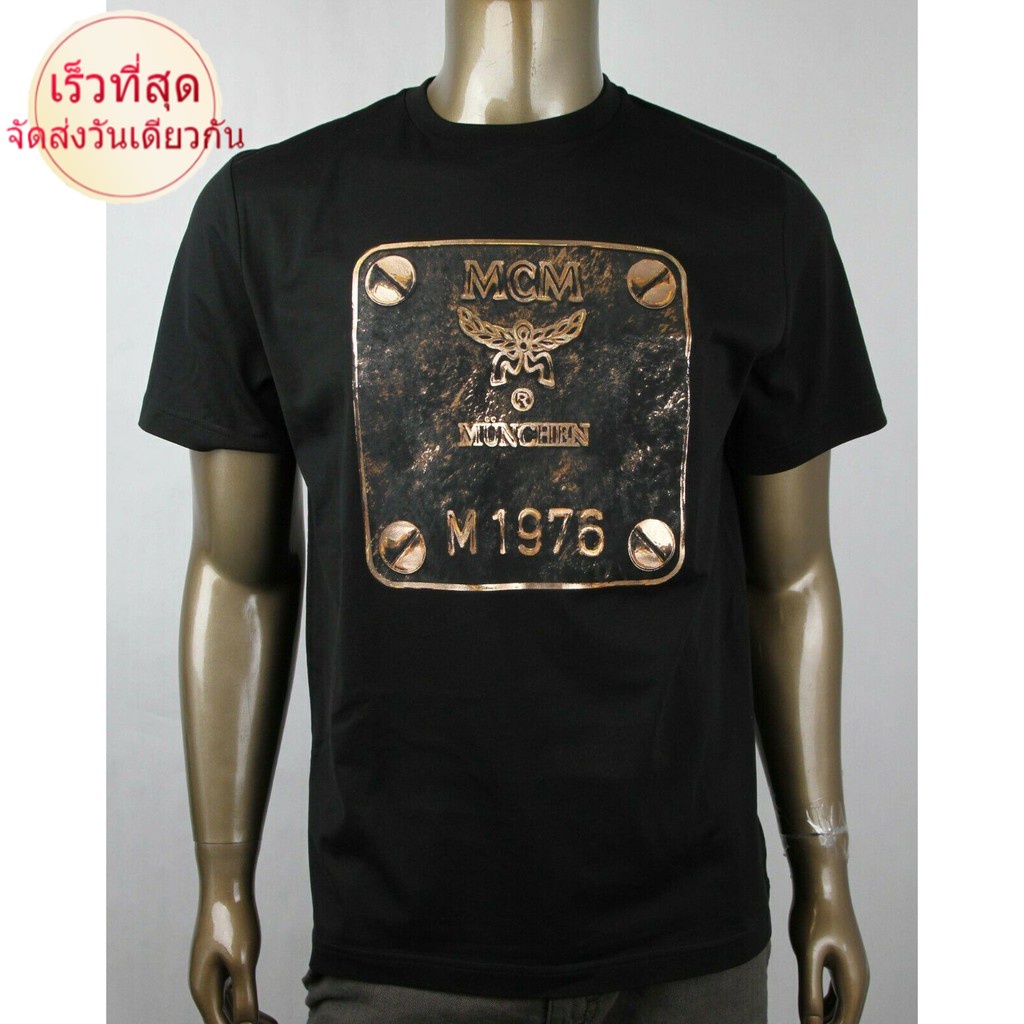 เสื้อยืดแขนสั้นผ้าฝ้ายพิมพ์ลายโลโก้ Mcm สําหรับผู้ชาย