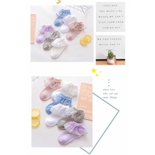 พร้อมส่ง ถุงเท้าเด็กหญิง ถุงเท้าลูกไม้ สำหรับเด็กอายุ 0-6 ปึ ลูกไม้ข้อสั้น สีหวานน่ารัก ลูกไม้2ชั้น
