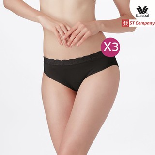 Wacoal Panty กางเกงใน ทรง Bikini ขอบลูกไม้ สีดำ (3 ตัว) กางเกงในผู้หญิง วาโก้ ครึ่งตัว ผู้หญิง WQ6M02 WU1M02