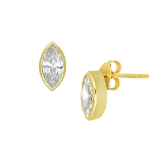 A.CEMI Marquis Stud Earring ต่างหูเงินแท้ ชุบทอง 18K โรสโกลว์ ต่างหูดีไซน์