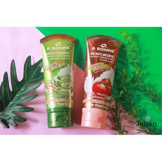 A Bonne Shower Cream Scrub สครับ +ครีมอาบน้ำ เนื้อโฟม 350 กรัม (พร้อมส่งทั้งหลอดสีเขียว และสีแดง สูตร Whitening Arbutin)