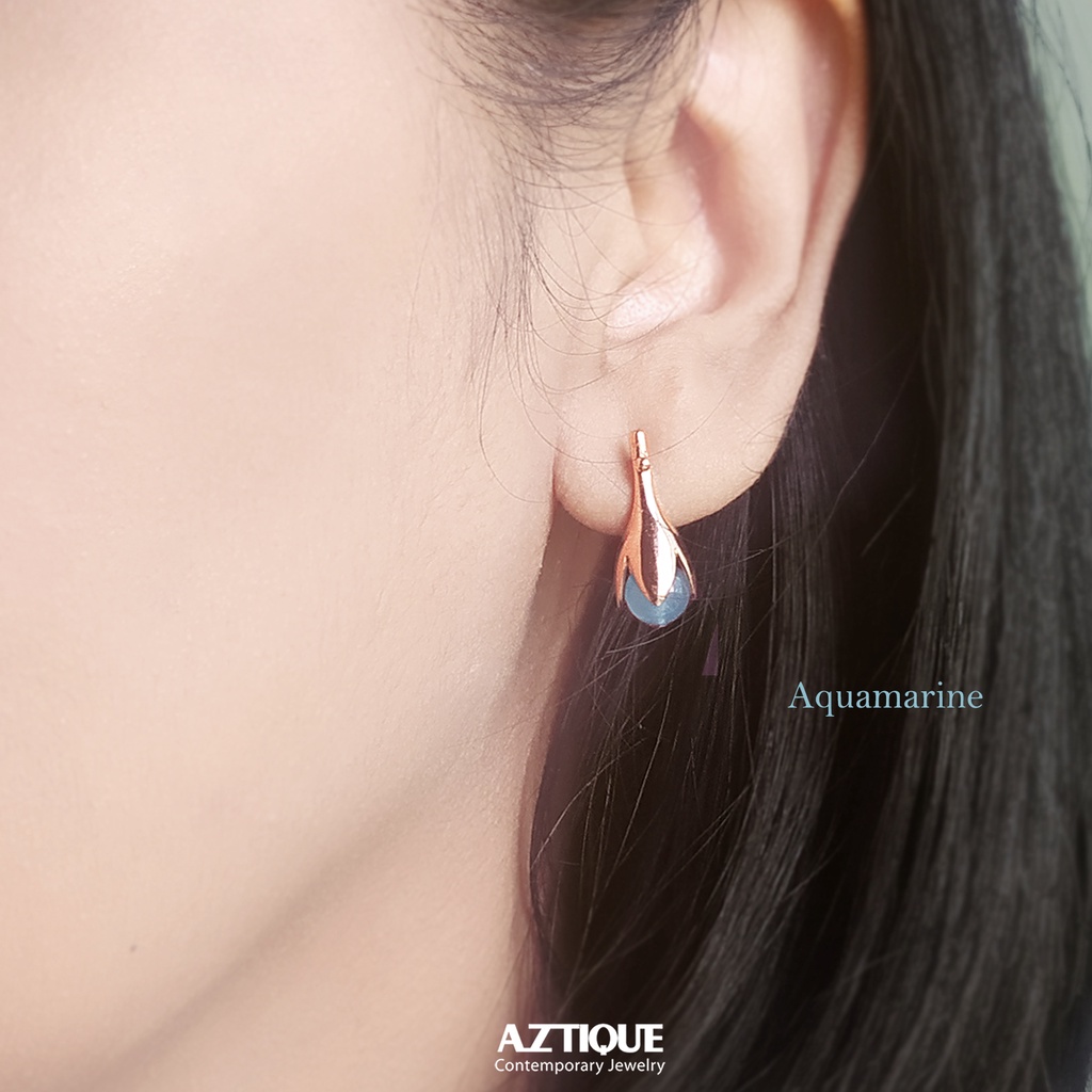 Aztique ต่างหูเงินแท้ หินมงคล  อความารีน **หินนำโชค** Earrings  Jewelry Gifts md