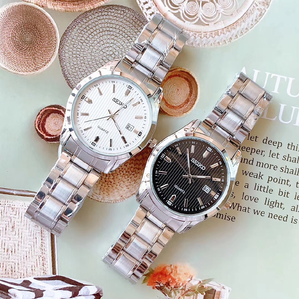 Seiko Calendar นาฬิกาผู้ชายควอตซ์สายเหล็ก Casual Wild นาฬิกากันน้ํา Jam Tangan